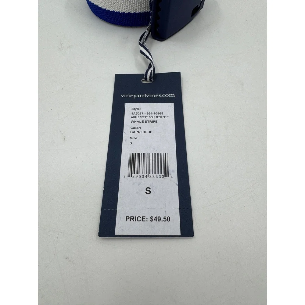 Vineyard Vines Whale Stripe Golf Tech Belt Capri Blue 1A5027‎ Mens Small NWT